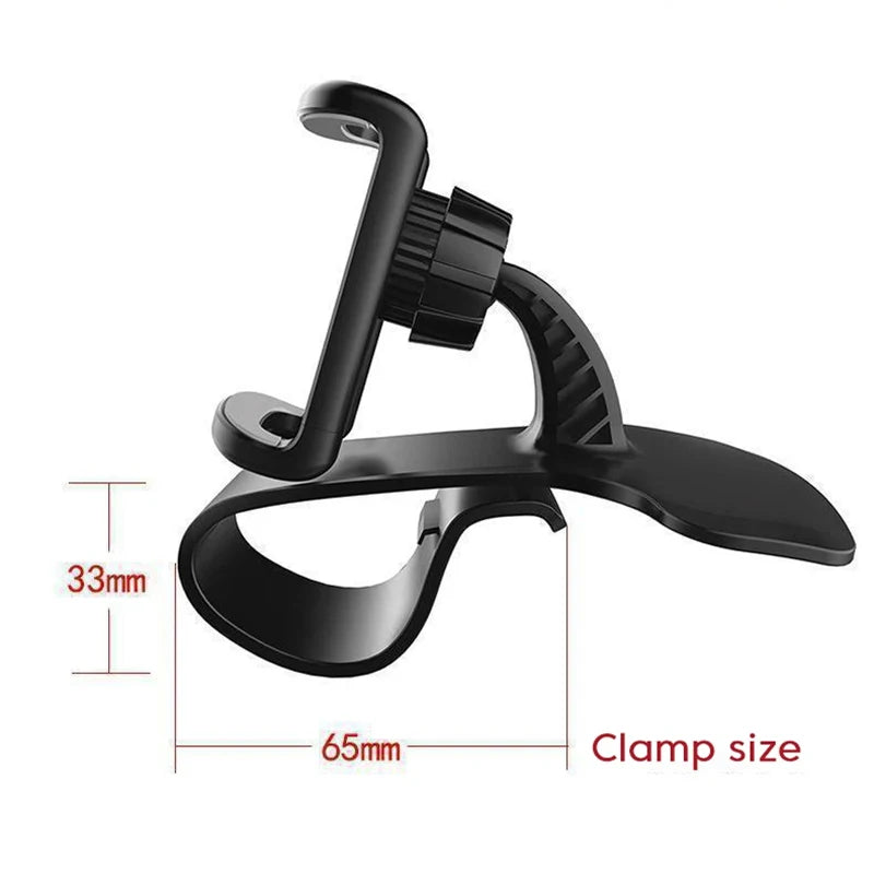 Black dashboard phone mount size diagram, clamp size 33mm and 65mm