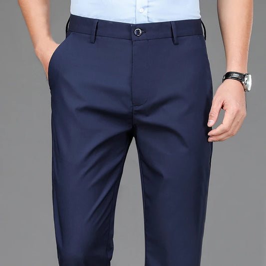 Male Smart Casual Pants Stretchy Sports Men's Fast Dry Trousers Spring Autumn Full Length Straight Office Black Navy Work Pants K's Collection Store