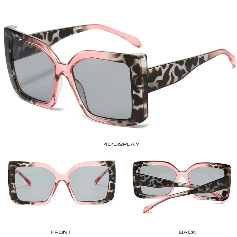 2025 Oversized Square Fashion Sunglasses with Gradient Lenses - Chic Tortoiseshell & Leopard Print Frames Anti-Glare PC Material K's Collection Store