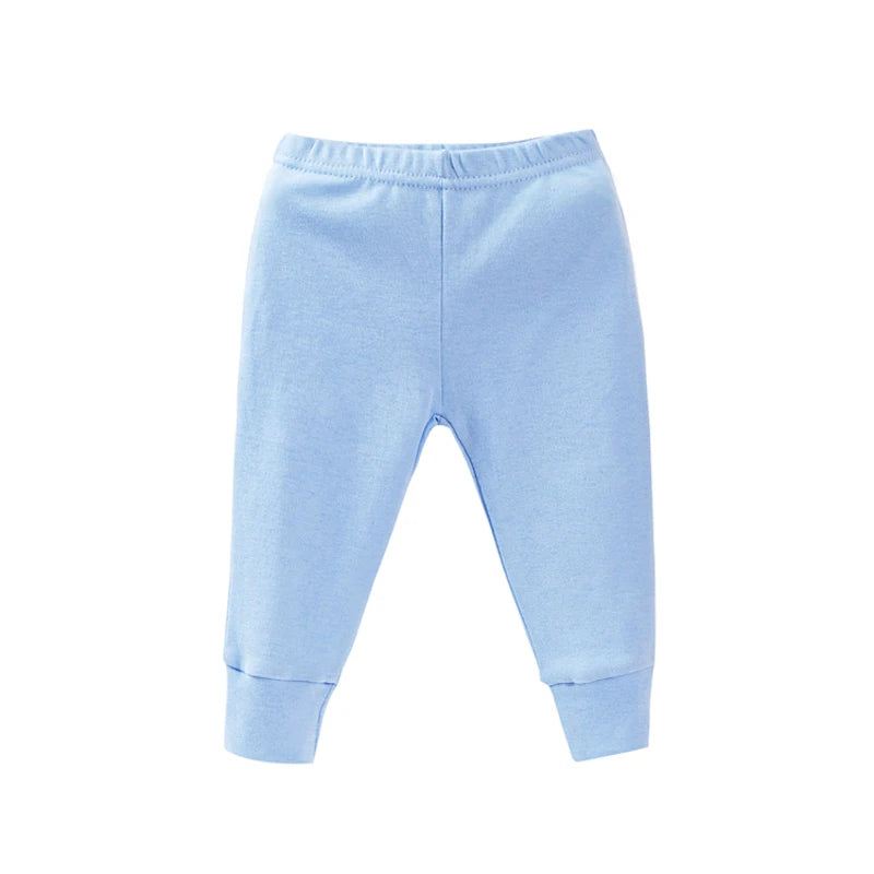 Light blue baby cotton jogger pants with elastic waistband and ankle cuffs