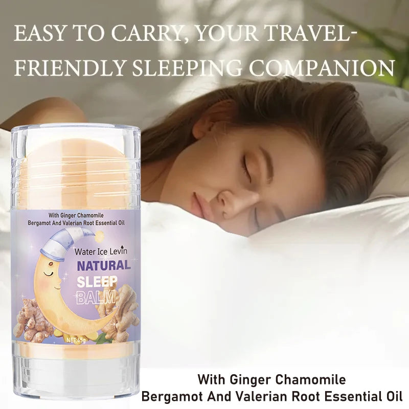 Natural sleep balm cream in clear cylindrical container with purple label
