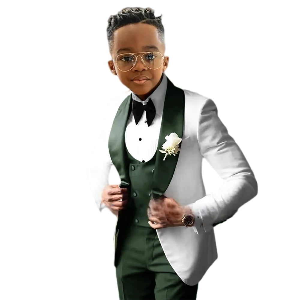 Suit for Boys Wedding Tuxedo 3 Piece White Jacket Royal Blue Pants Vest Kids Blazer Set Slim Fit Tailored Outfit K's Collection Store