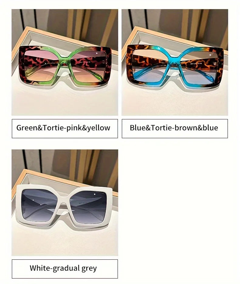 2025 Oversized Square Fashion Sunglasses with Gradient Lenses - Chic Tortoiseshell & Leopard Print Frames Anti-Glare PC Material K's Collection Store