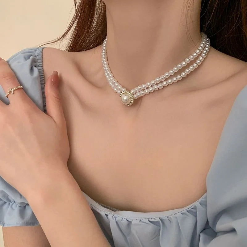 Elegant Big White Imitation Pearl Necklace Earring Ring Jewelry Set Crystal Jewelry Fashion Wedding Bridal Accessory Set Gifts K's Collection Store