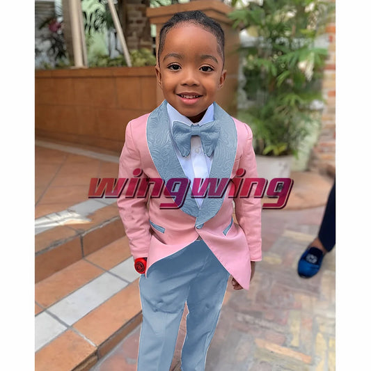 Suit for Boys Wedding Jacket Pants Bow Tie Set of 2 Shawl Collar Floral Blazer Fashion Kids Clothes 2-16 Years K's Collection Store