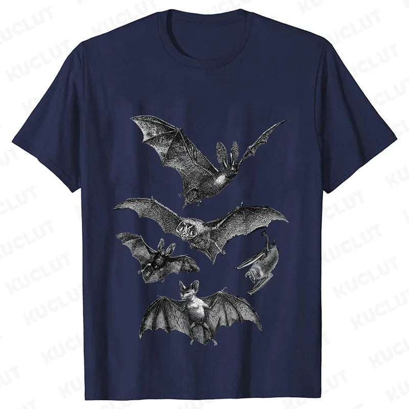 Gothic T Shirts for Men Witchy Clothing Goth Dark Grunge T-shirt Aesthetic Halloween Vampire Bat Vintage Clothes Short Sleeve K's Collection Store
