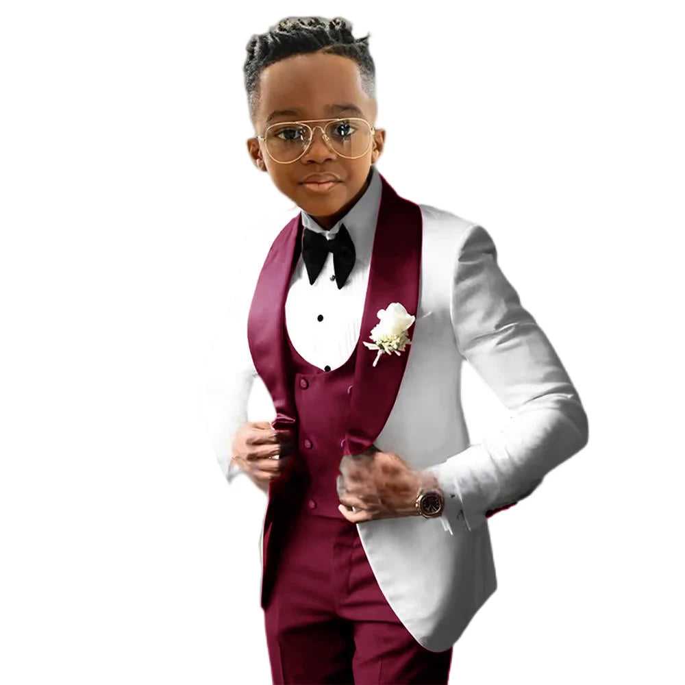 Suit for Boys Wedding Tuxedo 3 Piece White Jacket Royal Blue Pants Vest Kids Blazer Set Slim Fit Tailored Outfit K's Collection Store
