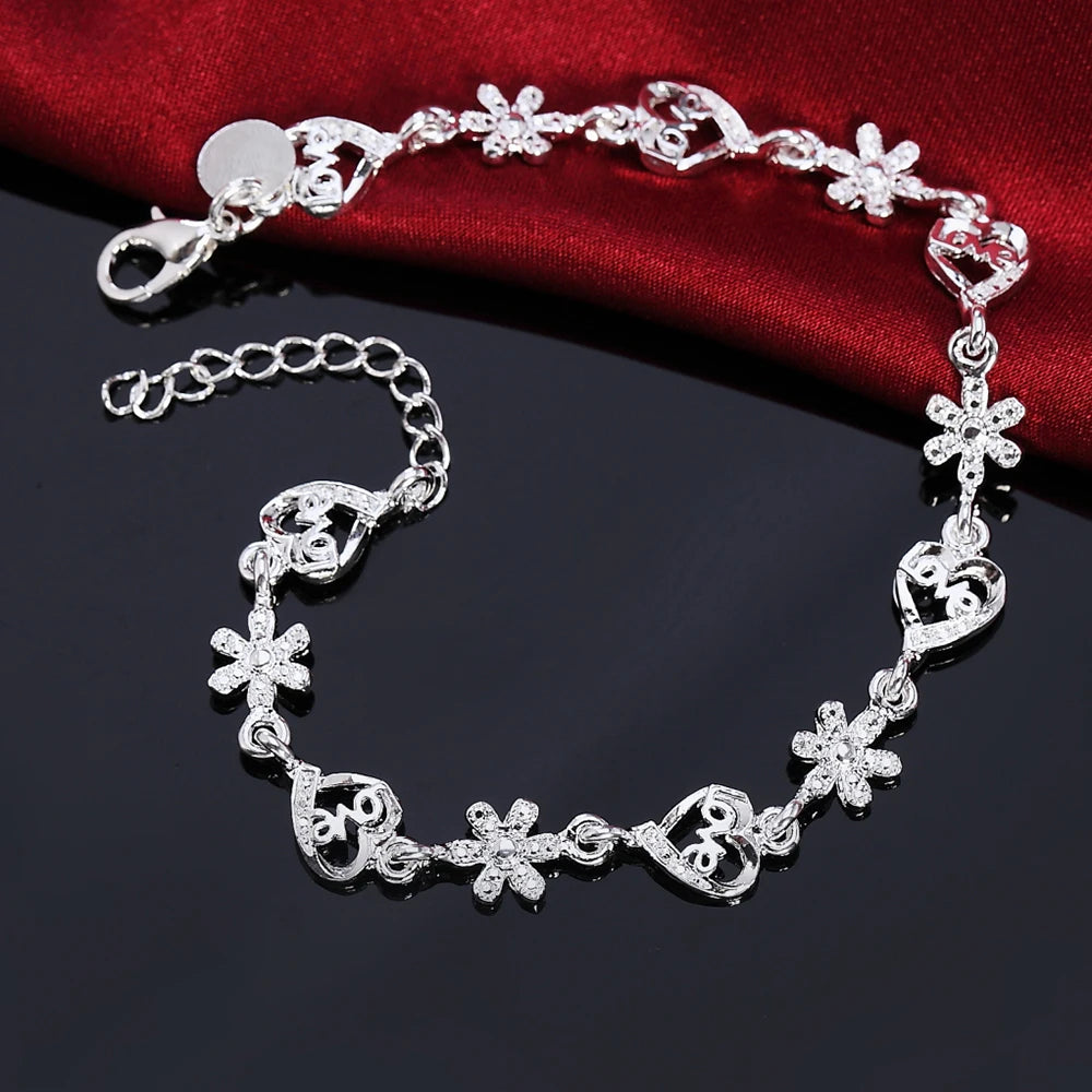 Hot Charm Women luxury Jewelry 925 Sterling Silver Flowers LOVE heart Chain Bracelets Fashion Wedding Party Christmas Gifts K's Collection Store
