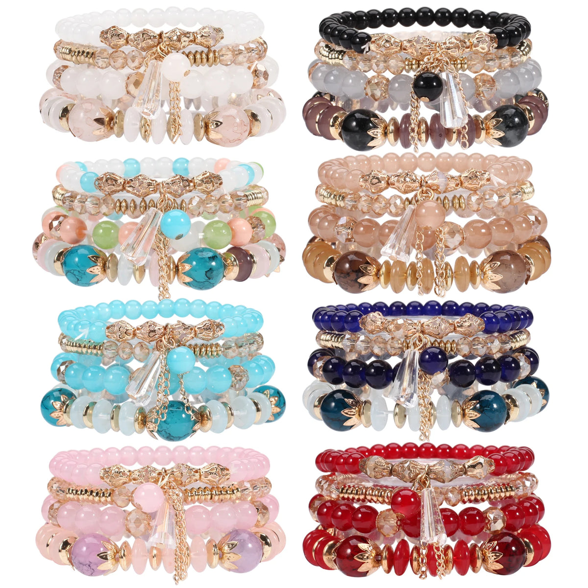 Bohemian Stackable Bead Bracelets for Women Multilayered Bracelet Pendant Charm Stretch Bangles K's Collection Store
