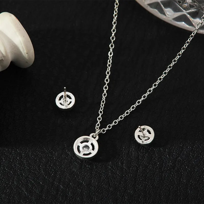 4pcs Jewelry Set Necklace Ring Earrings Female Models Light Luxury Style Brass With Zirconia Bright Silver Plated Jewelry K's Collection Store