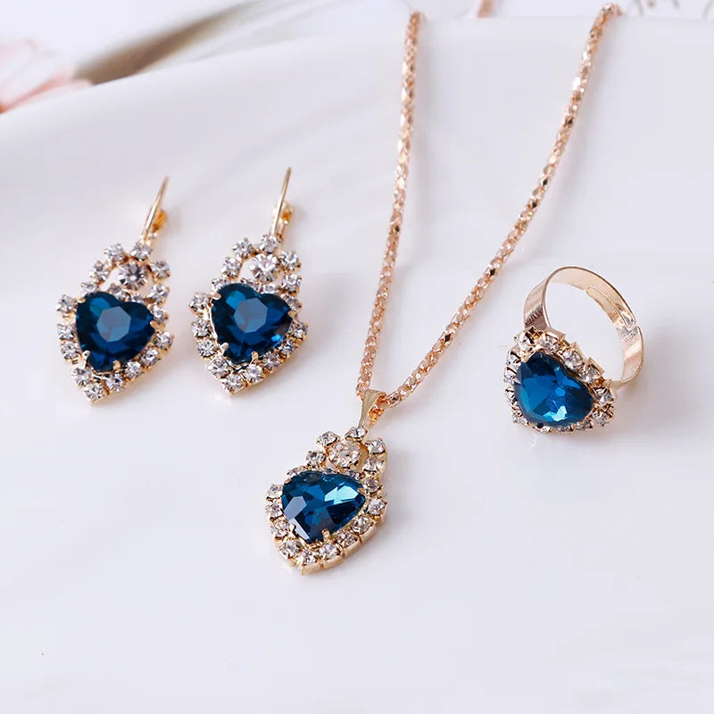Jewelry Sets Women Wedding Jewelry Set for Brides Gold-Color Zirconia Earring Pendant Necklace Ring Sets K's Collection Store