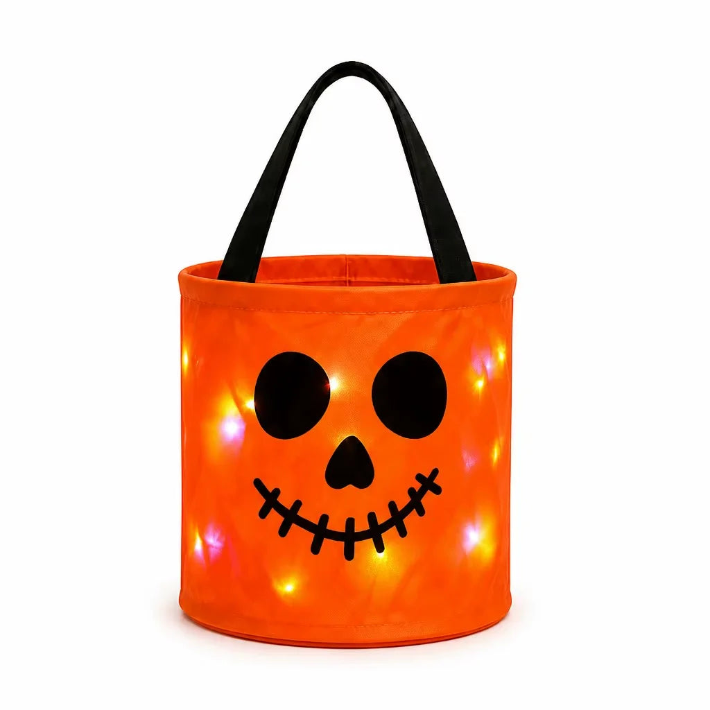 LED Light Up Lights Halloween Pumpkin Candy Bags Gift Suitable For Trick Or Treating Parties Buckets Holiday Event Decorations K's Collection Store