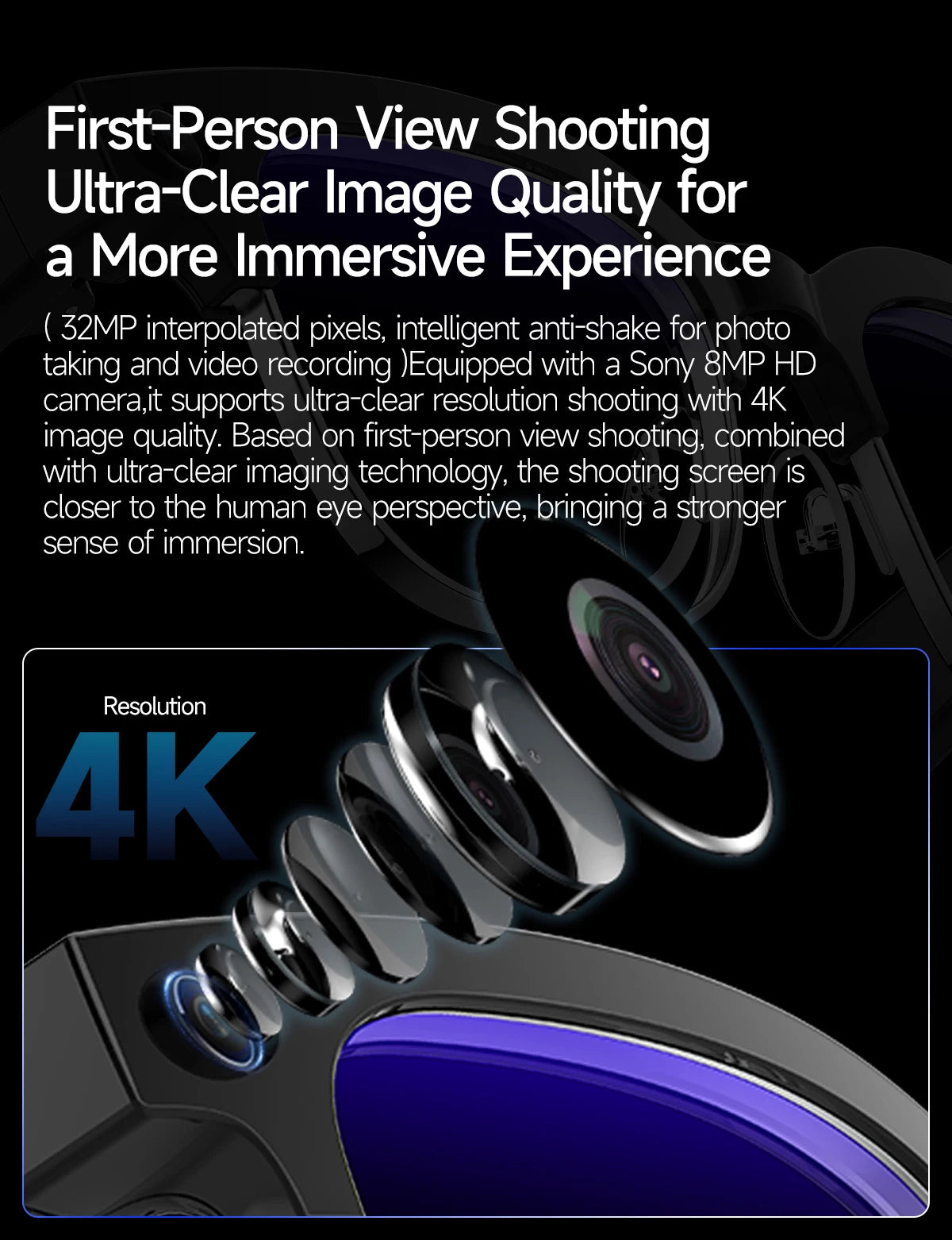 2026 New 8MP Ultra-Wide HD Camera Smart Glasses Video Record 4GB AI Photo Recognition BT Call Translation Voice Smart Glasses K's Collection Store