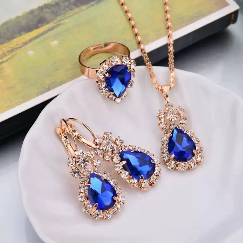 3Pcs/Set Luxury Wedding Jewelry Set  Smooth Alloy Necklace Earrings Ring Set  Shiny Bridal Earrings Necklace Ring Set K's Collection Store