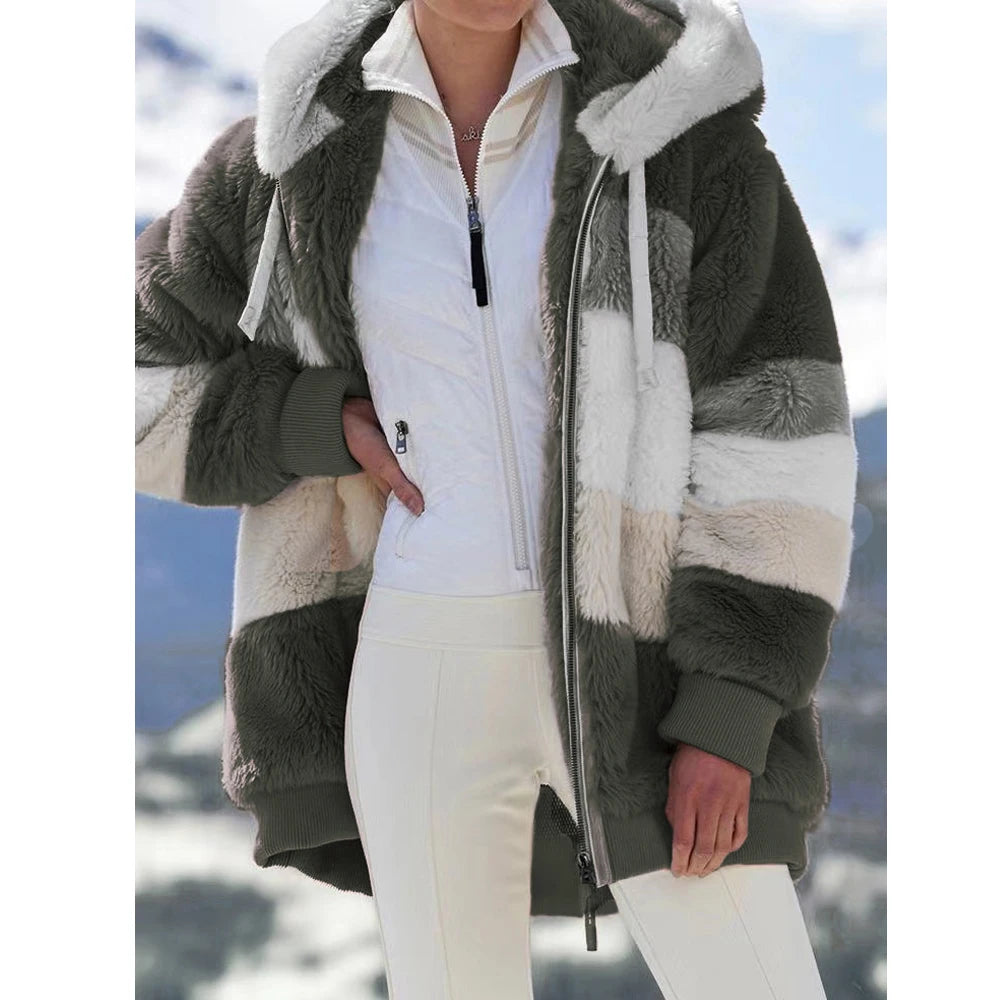 Oversized Jacket for Women Coat 2025 Autumn Winter Warm Plush Pocket Hooded Streetwear Loose Lady Zipper Cashmere Outerwear Coat K's Collection Store