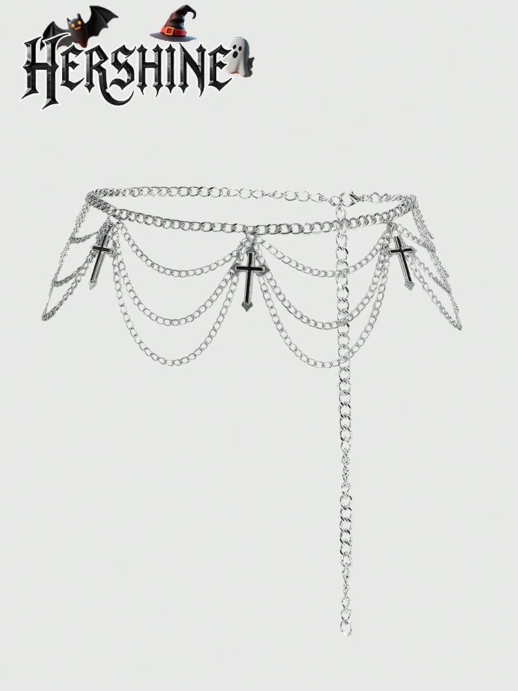 HERSHINE Women's Silver Fashion Cross Multi-layer Waist Chain, Y2K Gothic Punk Harajuku Rock Hip Hop Cosplay，spring，summer K's Collection Store