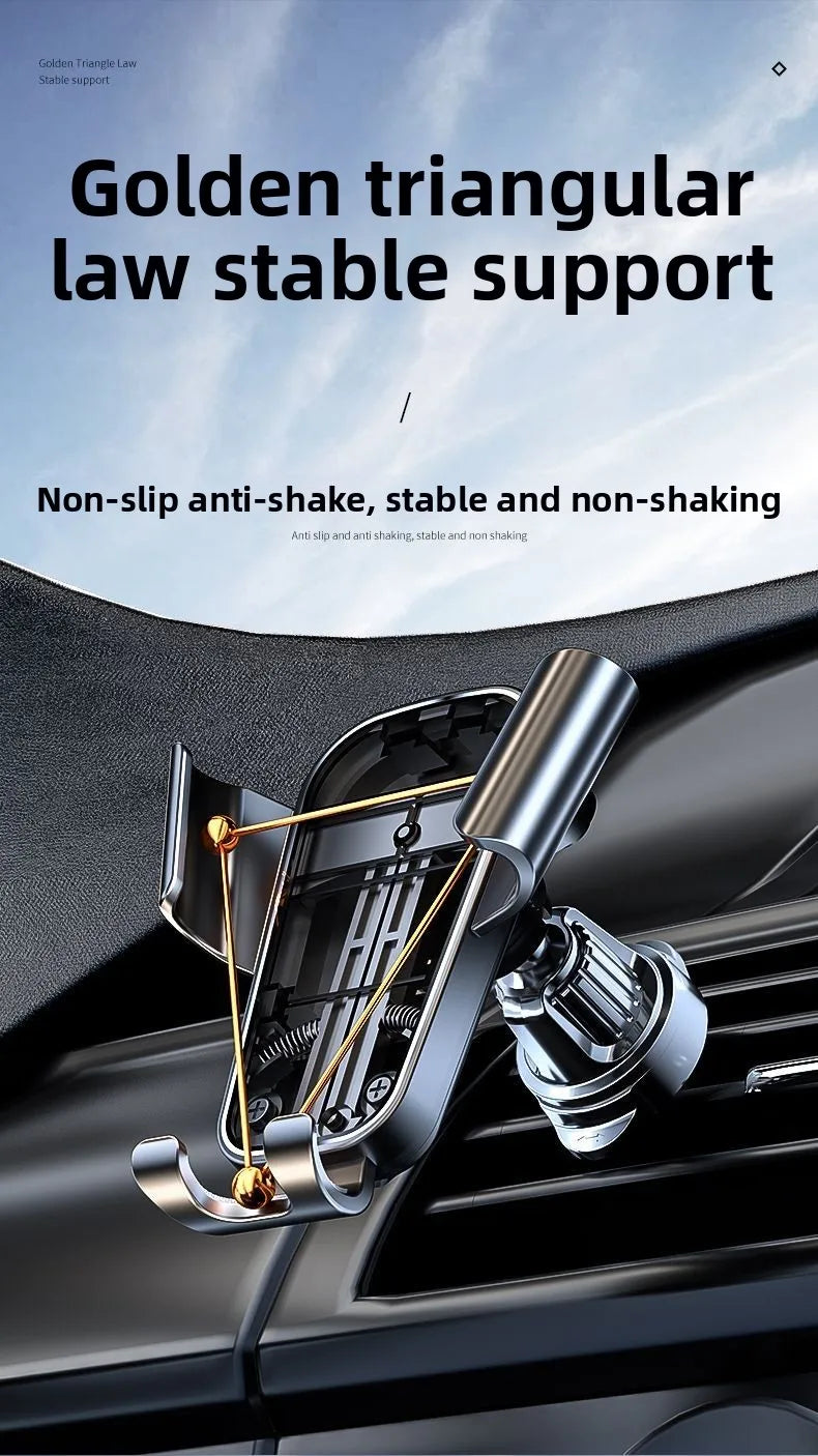 Car air vent phone mount with stable triangular support and phone cradle
