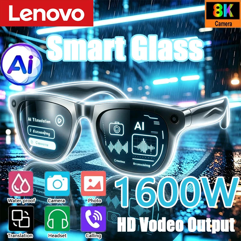 Lenovo Smart AI Glasses – 8K HD Camera, Bluetooth, Voice Call & AI Translation K's Collection Store