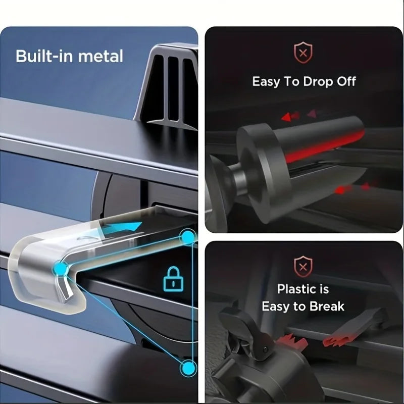 Black air vent phone mount with vent clip arms and central textured phone cradle