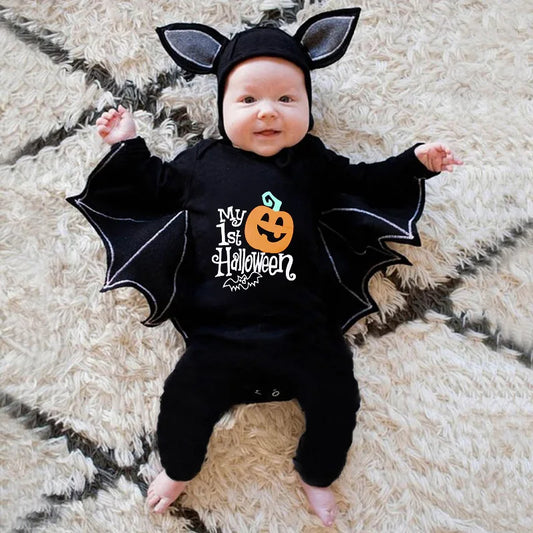 Baby's First Halloween Costume Black Bat Romper Jumpsuit Infant Boys Girls Purim Party Carnival Fancy Dress Cosplay Long Short K's Collection Store
