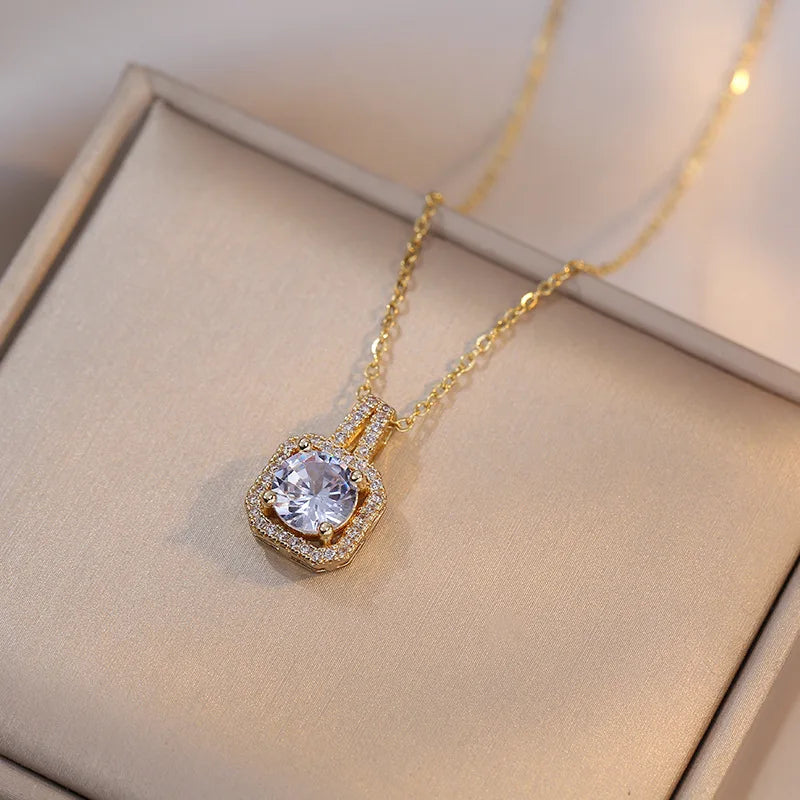 4pcs Elegant Vintage Jewelry Set for Women Luxurious Zircon Inlay Necklace Shiny Crystal Choker Bridal Wedding Earrings Party K's Collection Store