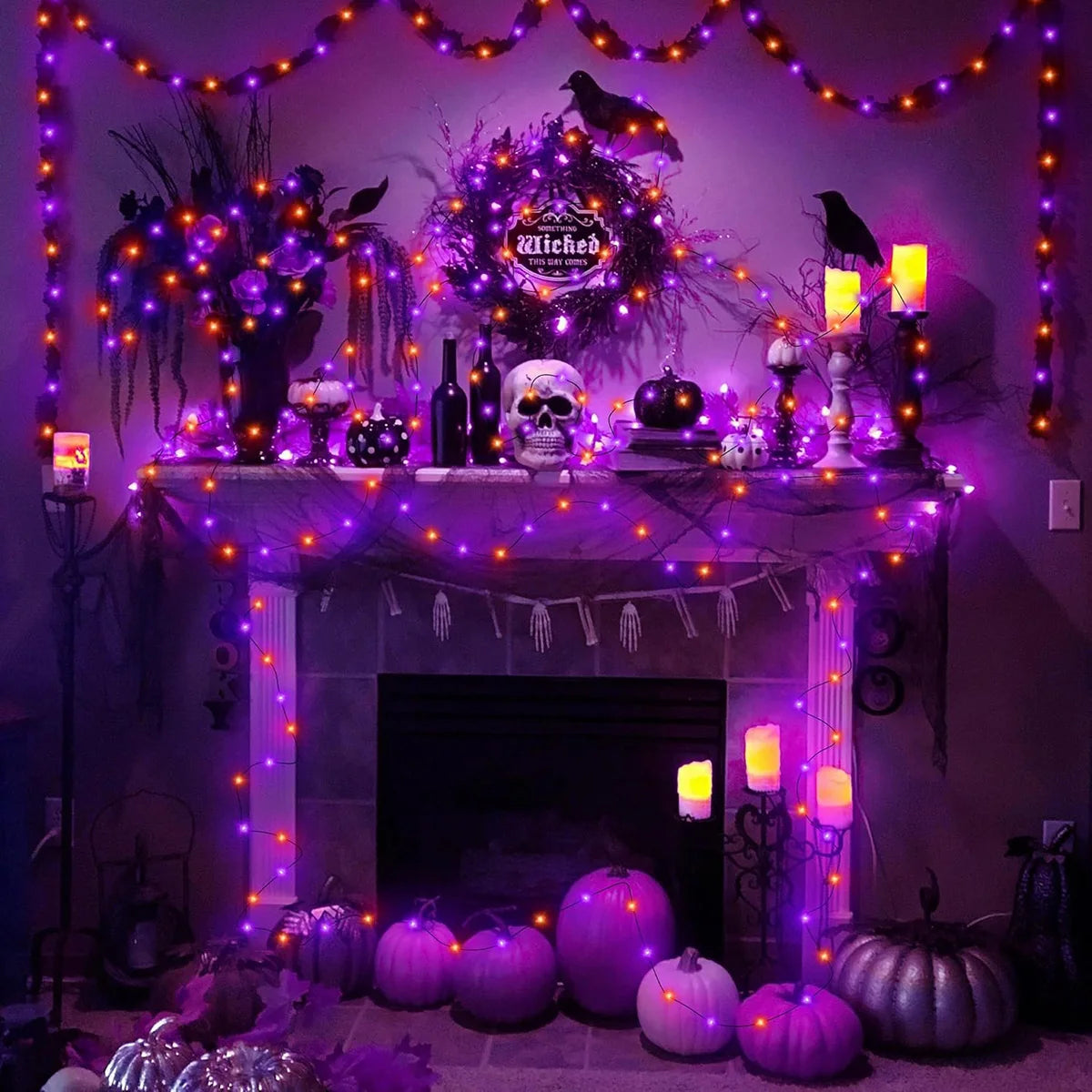 5M-20M LED Purple Orange String Light Outdoor Battery Powered Halloween Fairy Lights For Christmas Party Garden Halloween Decor K's Collection Store