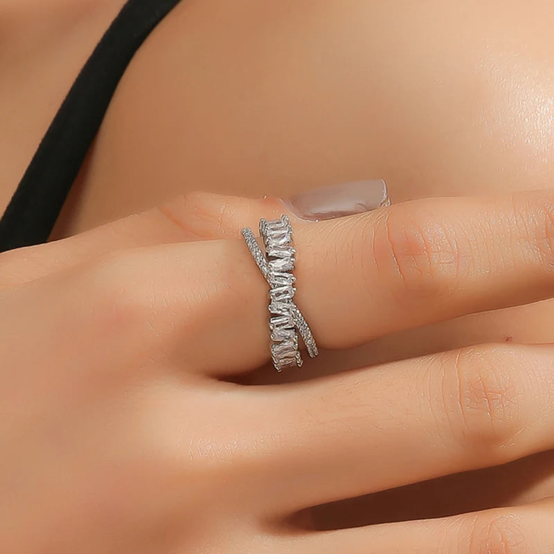 Adjustable Geometric Cubic Zirconia Ring K's Collection Store