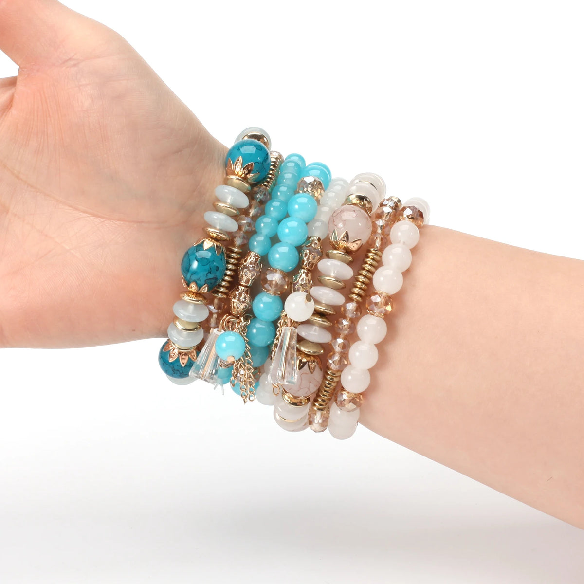 Bohemian Stackable Bead Bracelets for Women Multilayered Bracelet Pendant Charm Stretch Bangles K's Collection Store
