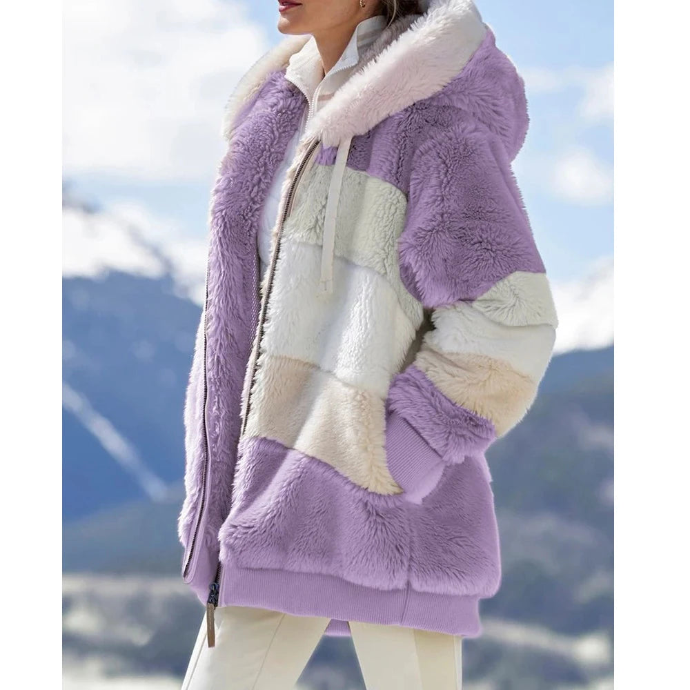 Oversized Jacket for Women Coat 2025 Autumn Winter Warm Plush Pocket Hooded Streetwear Loose Lady Zipper Cashmere Outerwear Coat K's Collection Store