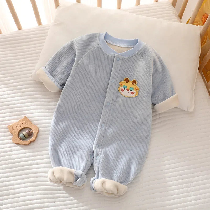 Winter Baby Jumpsuit Long Sleeves and Long Pants Warm Double-faced Fleece Cartoon Design for Boys Girls Bodysuit K's Collection Store