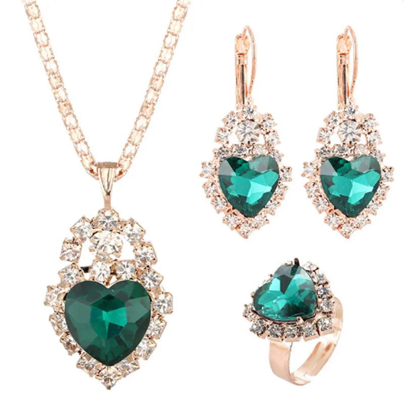 Jewelry Sets Women Wedding Jewelry Set for Brides Gold-Color Zirconia Earring Pendant Necklace Ring Sets K's Collection Store