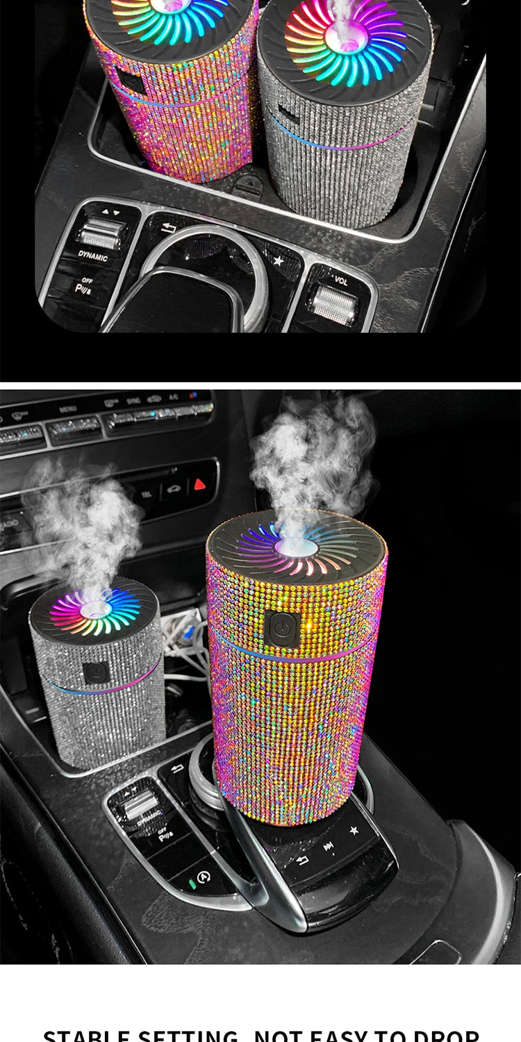 Luxury Diamond Car Diffuser Humidifier with LED Light Auto Air Purifier Aromatherapy Diffuser Air Freshener Car Accessories K's Collection Store