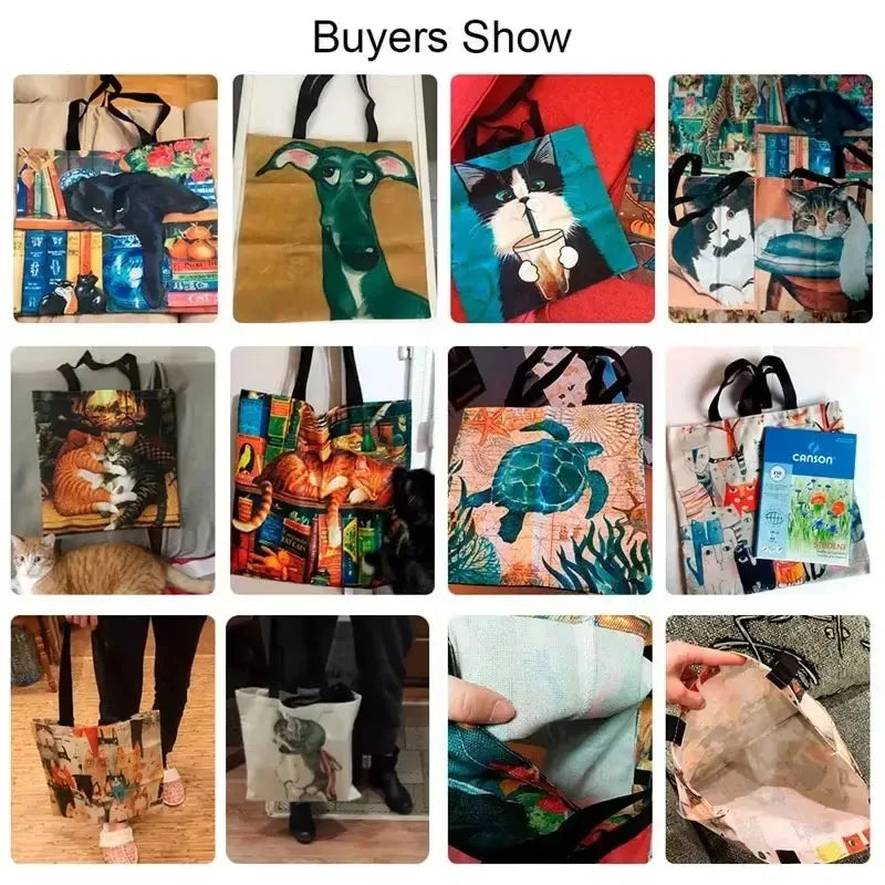 1pc Halloween Witch Cat Tote Bag  Reusable Grocery Handbag with Witch Hat Polyester Shopping Holiday Festivities Shoulder Bag K's Collection Store