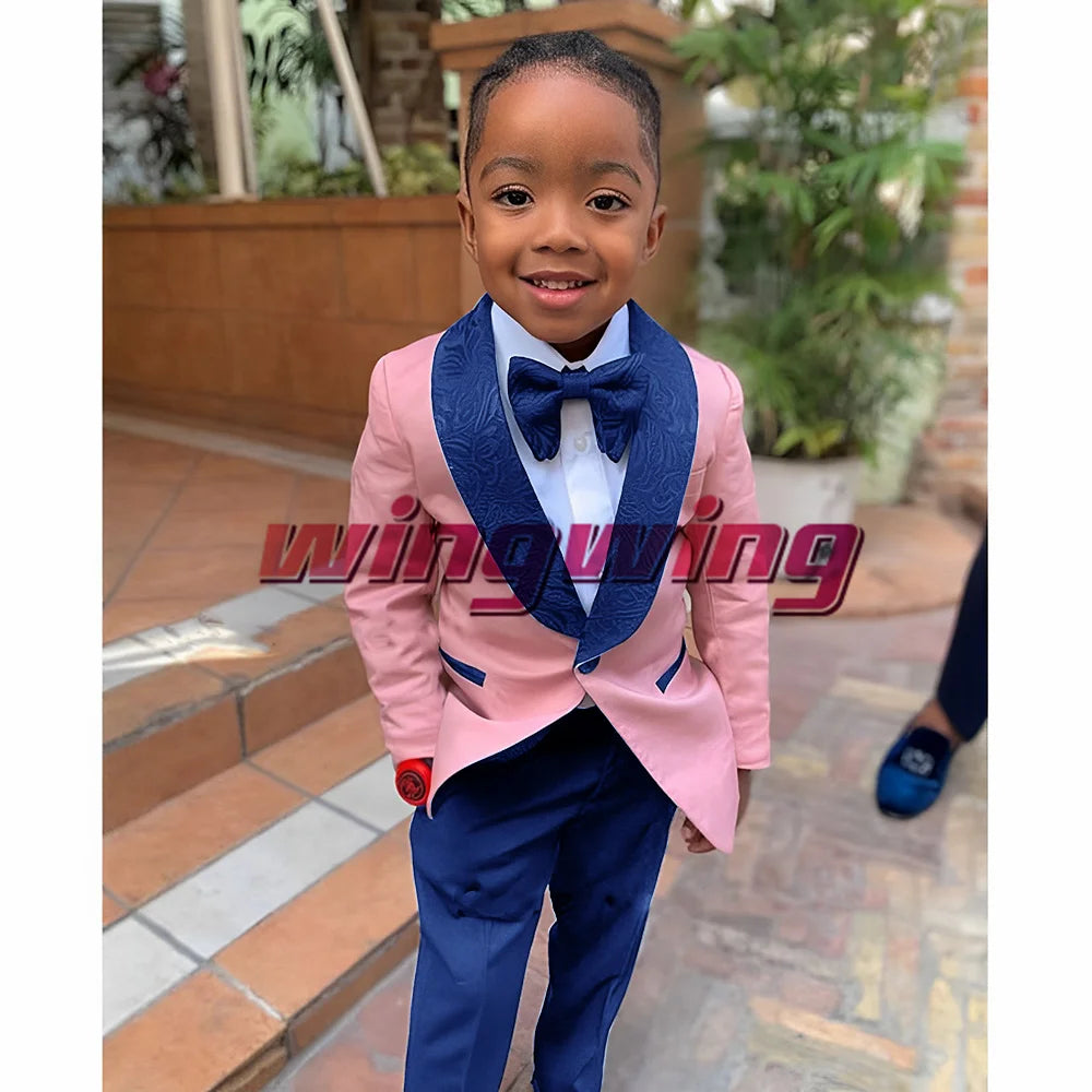 Suit for Boys Wedding Jacket Pants Bow Tie Set of 2 Shawl Collar Floral Blazer Fashion Kids Clothes 2-16 Years K's Collection Store