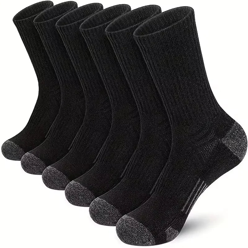 Men's solid black crew socks, 6-pack of cushioned ankle-length socks