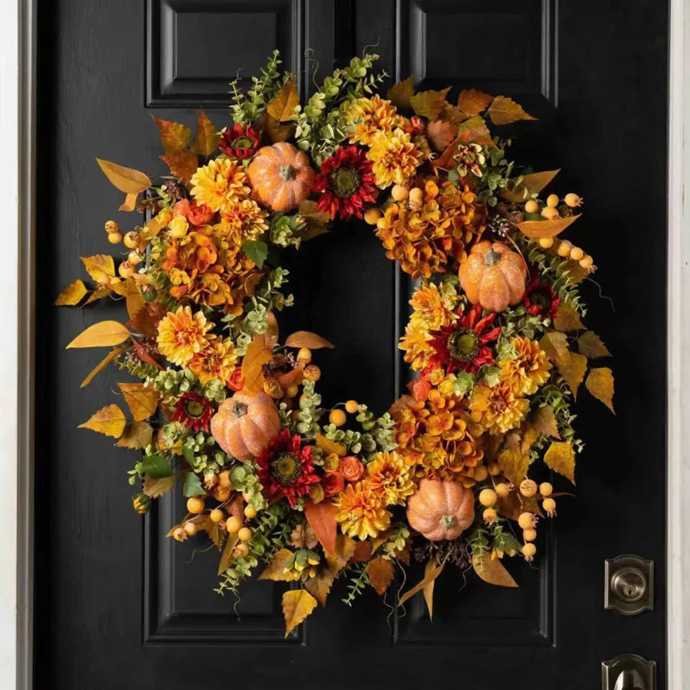 Fall Wreath with Pumpkin & Maple Leaves – Thanksgiving Décor K's Collection Store