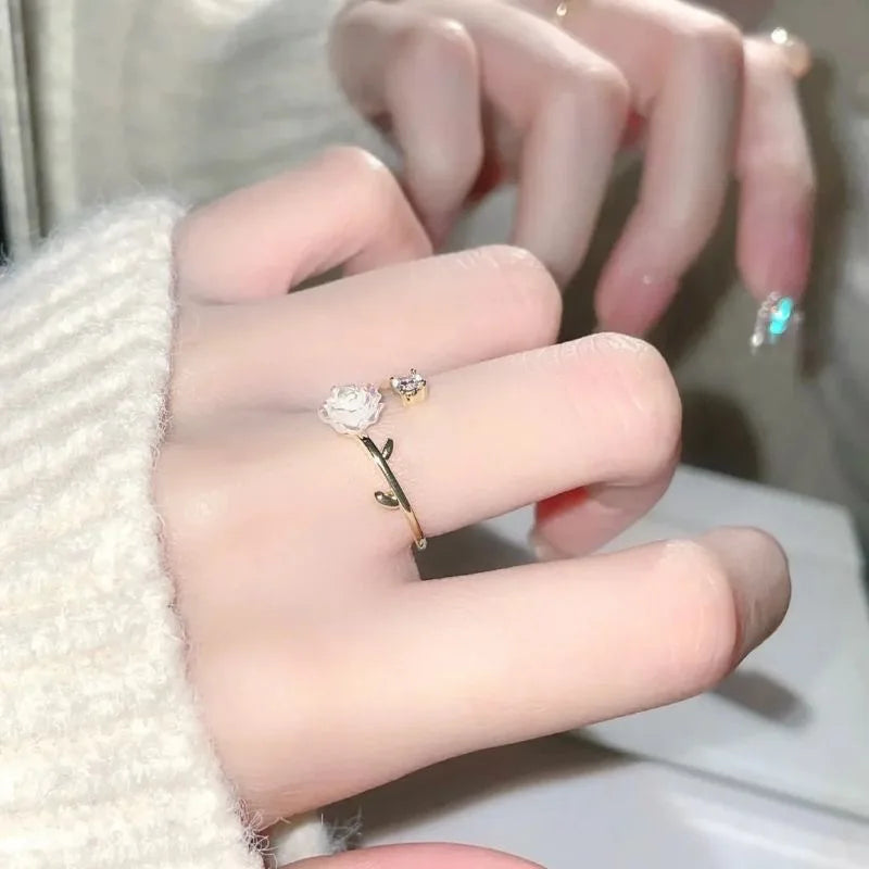 Luxury Zircon Flower Opening Rings for Women Cubic Zirconia Rose Cherry Blossom Tulip Adjustable Finger Ring Wedding Jewelry K's Collection Store