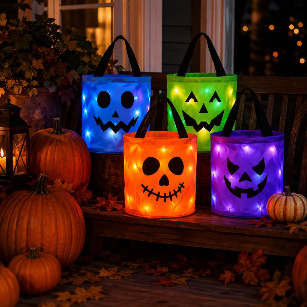 LED Light Up Lights Halloween Pumpkin Candy Bags Gift Suitable For Trick Or Treating Parties Buckets Holiday Event Decorations K's Collection Store