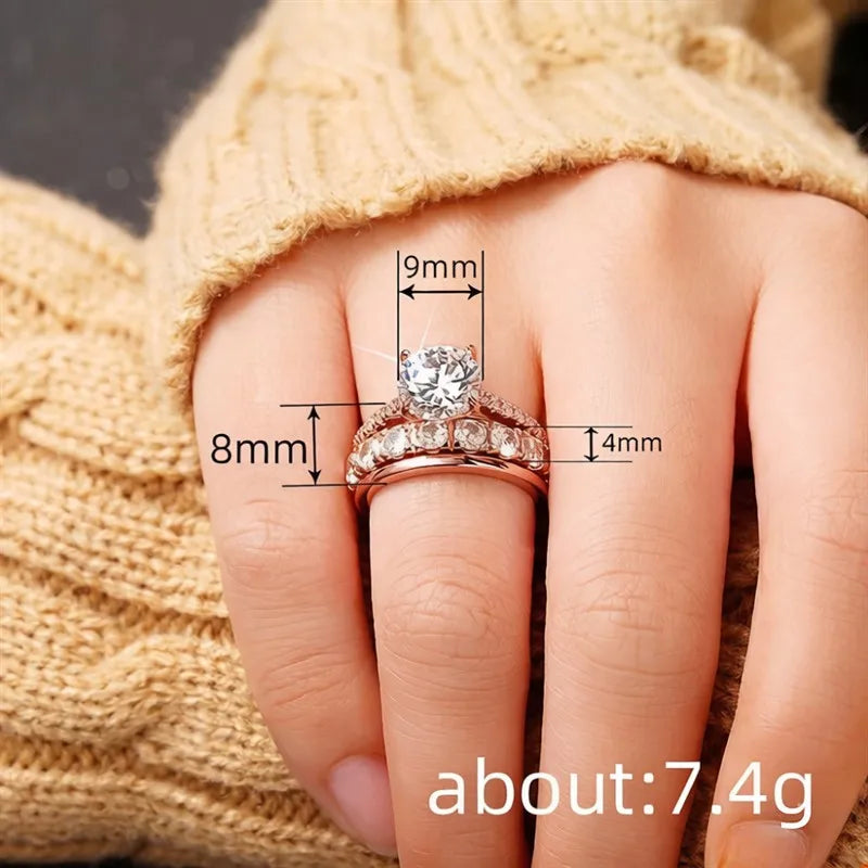 Huitan Gorgeous 3Pcs Set of Rings Female Luxury Shiny Round Zirconia Finger Jewelry Fashion Gold Color Accessories for Wedding K's Collection Store