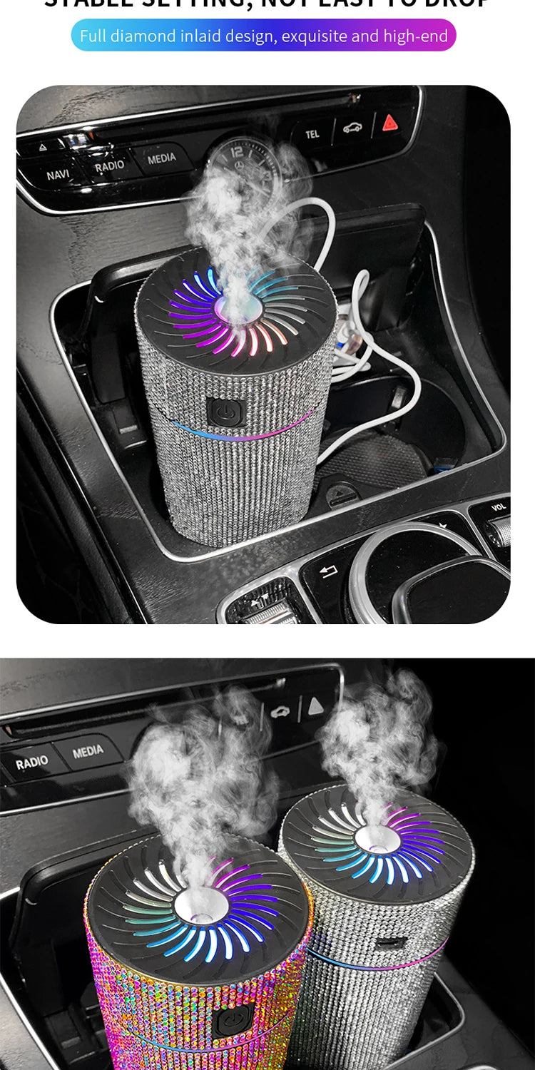 Luxury Diamond Car Diffuser Humidifier with LED Light Auto Air Purifier Aromatherapy Diffuser Air Freshener Car Accessories K's Collection Store
