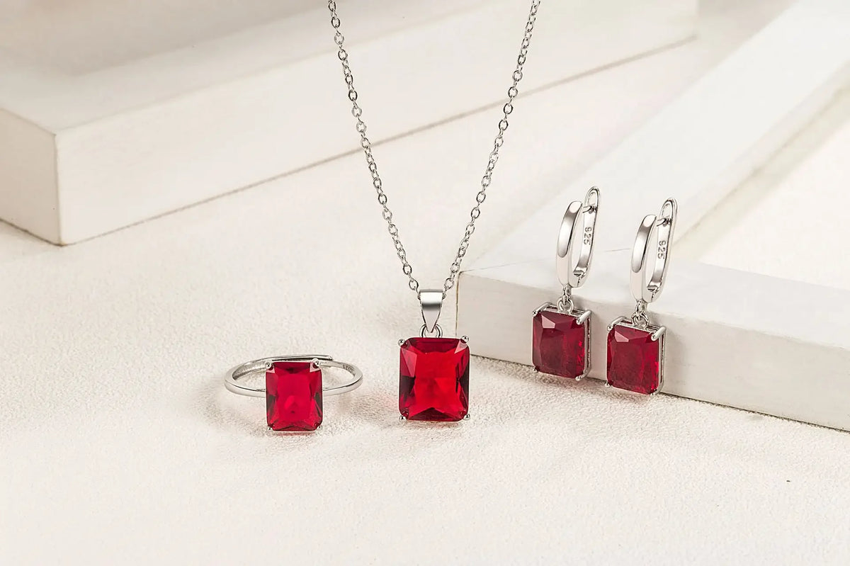 925 Sterling Silver  Elegant Jewelry Sets Ring Earrings Necklace For Women Rectangle Geometry Zircon Wedding Accessories K's Collection Store