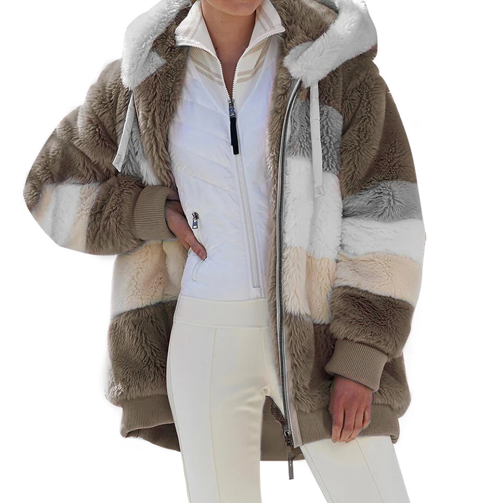 Oversized Jacket for Women Coat 2025 Autumn Winter Warm Plush Pocket Hooded Streetwear Loose Lady Zipper Cashmere Outerwear Coat K's Collection Store