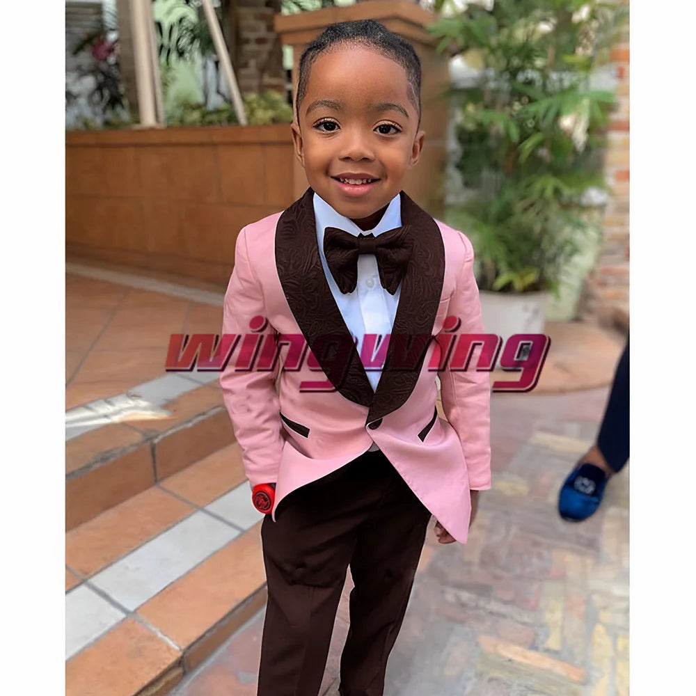Suit for Boys Wedding Jacket Pants Bow Tie Set of 2 Shawl Collar Floral Blazer Fashion Kids Clothes 2-16 Years K's Collection Store