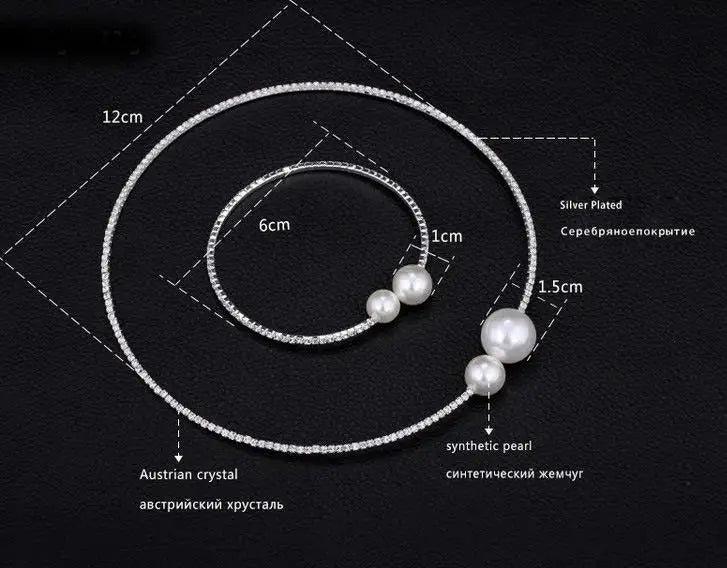 Wedding Bridal Jewelry Set String of Pearls Prom Silver Color Crystal Bracelet Necklace Earrings for Women jewellery sets K's Collection Store