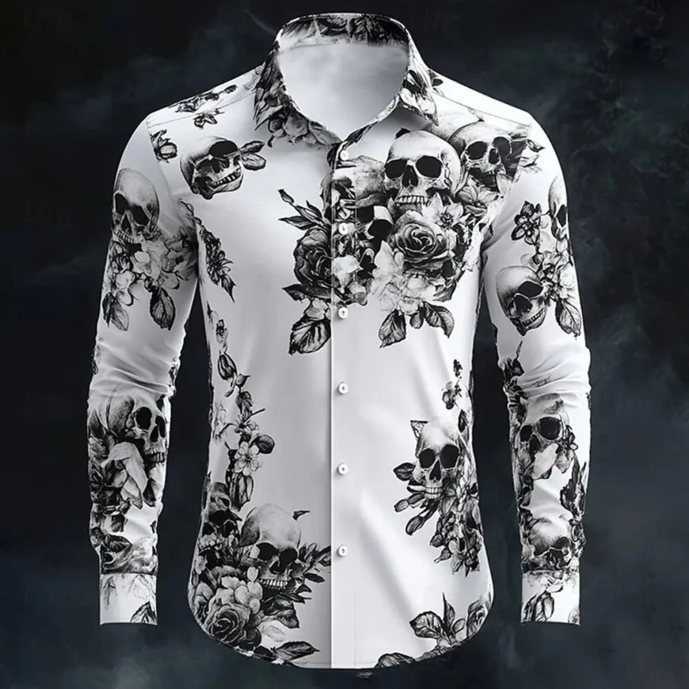 Men's Halloween Skull Button-Up Shirt | Dark Gothic Long Sleeve Top K's Collection Store