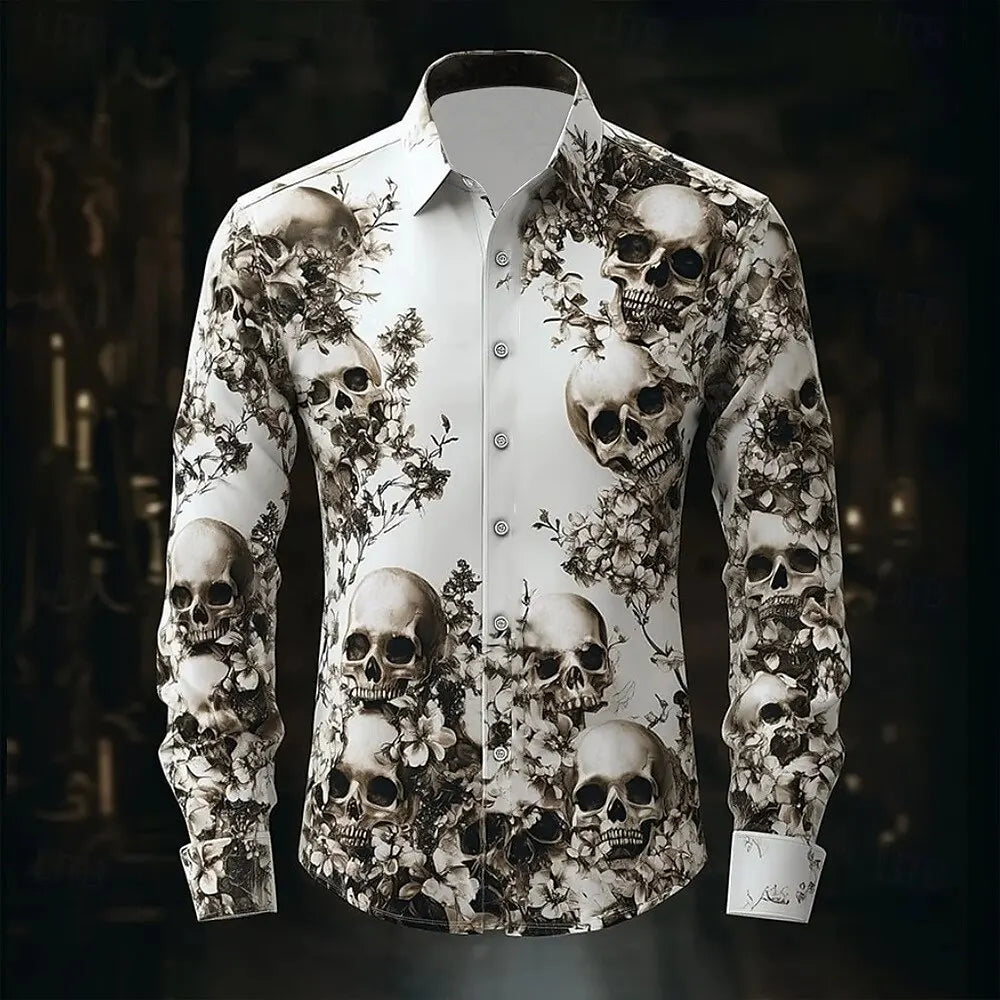 Men's Halloween Skull Button-Up Shirt | Dark Gothic Long Sleeve Top K's Collection Store