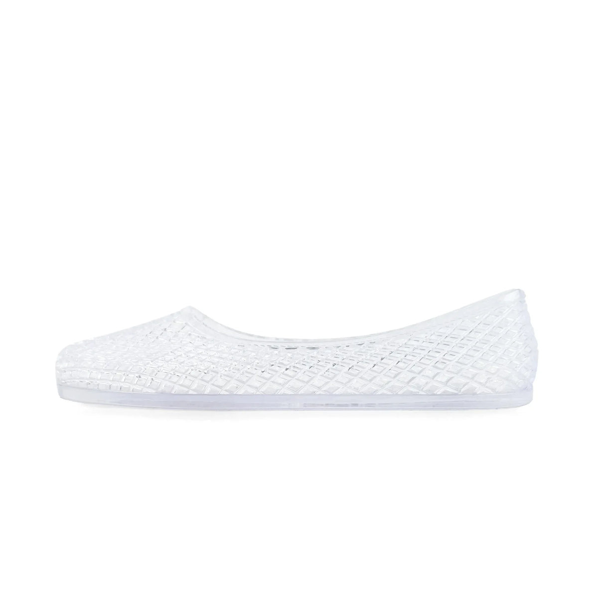 White jelly shoe with mesh lattice upper and low-profile sole