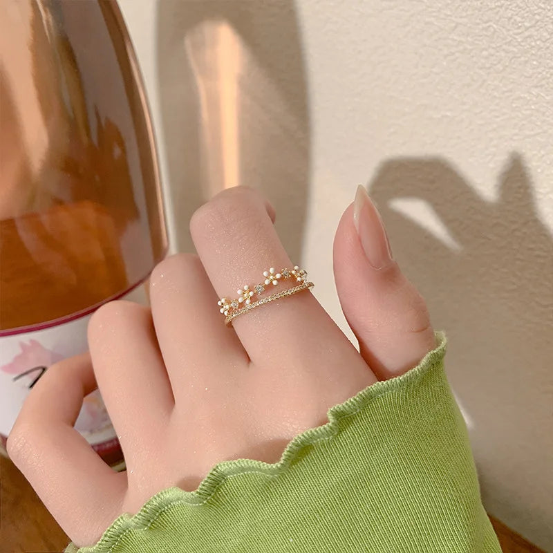 Luxury Zircon Flower Opening Rings for Women Cubic Zirconia Rose Cherry Blossom Tulip Adjustable Finger Ring Wedding Jewelry K's Collection Store