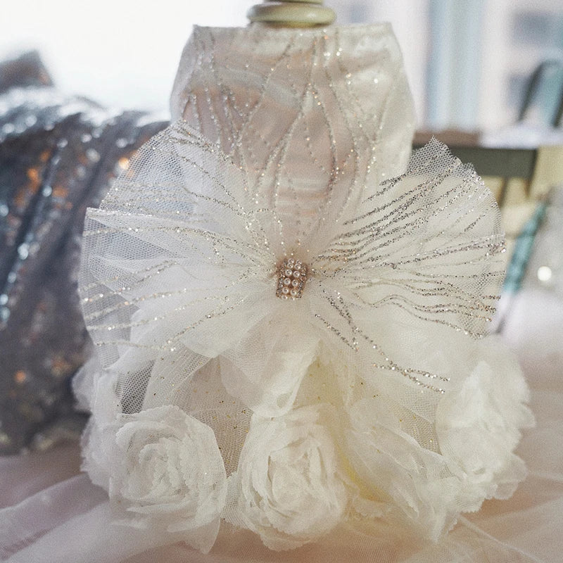 Luxury Designer Puppy Dress for Bride White Pink Girl Dog Wedding Outfit Formal Costume with Lace Rose Flower Small Dog Clothing K's Collection Store