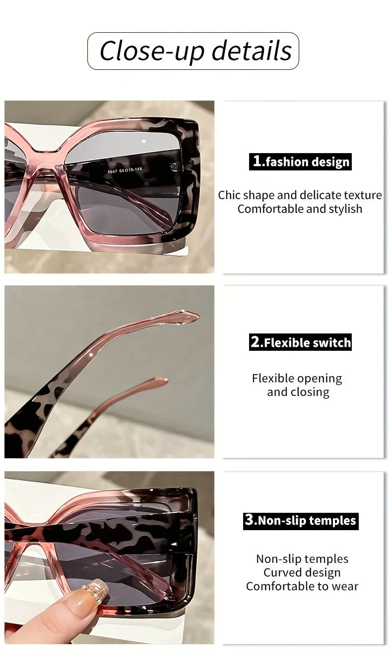 2025 Oversized Square Fashion Sunglasses with Gradient Lenses - Chic Tortoiseshell & Leopard Print Frames Anti-Glare PC Material K's Collection Store
